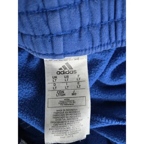 Adidas Pants Mens L Tall Blue French Terry Tapered Cuff Stripes HL2270 Athletic - Picture 4 of 10